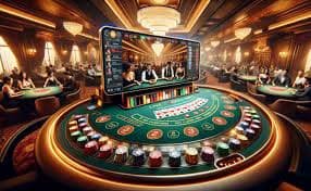 Live blackjack table with dealer and player cards displayed